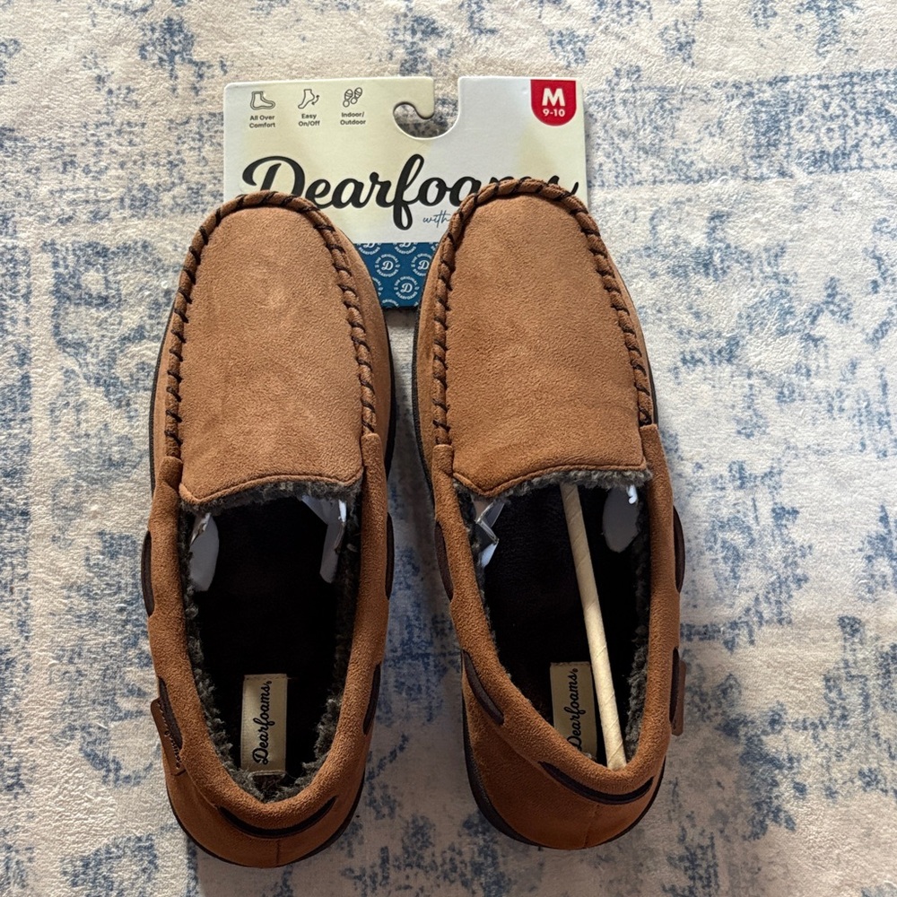 dearfoams Men's Tan Suede Moccasin Slip-On Loafers